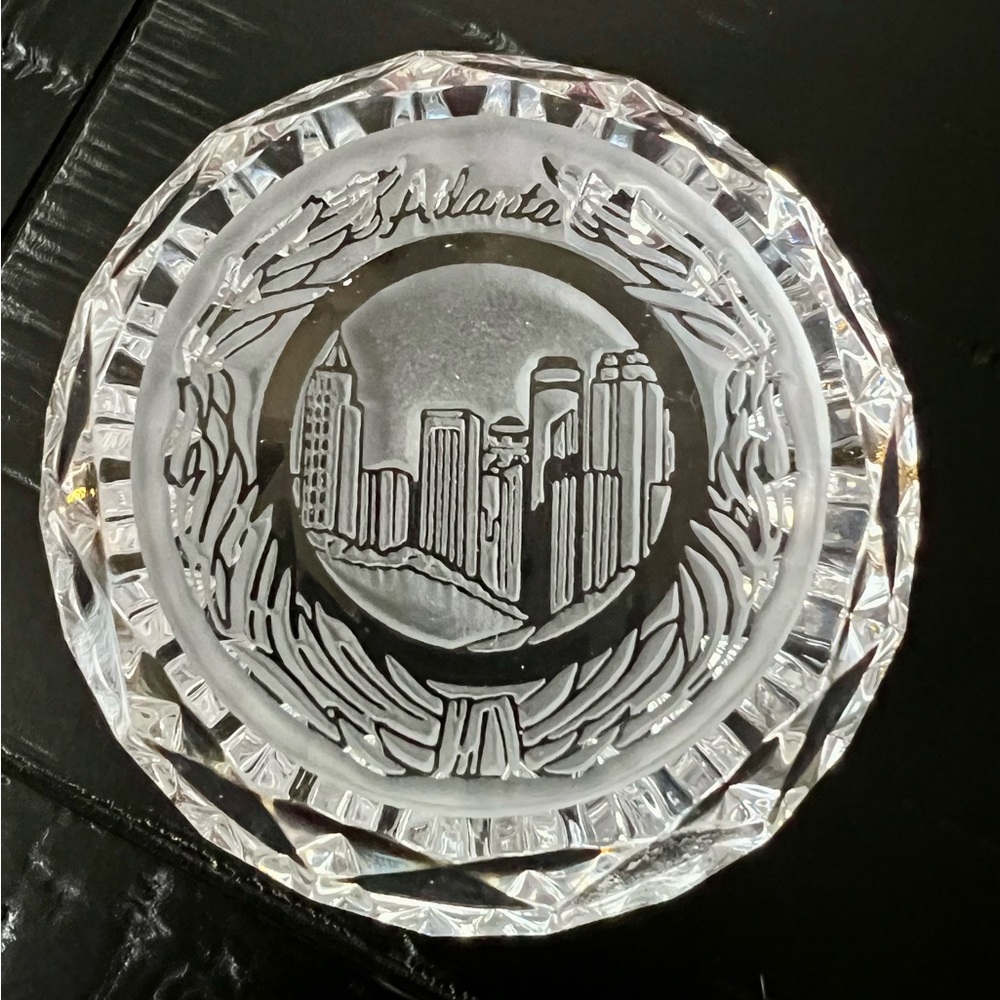 Solid crystal “Atlanta Skyline” paper weight.